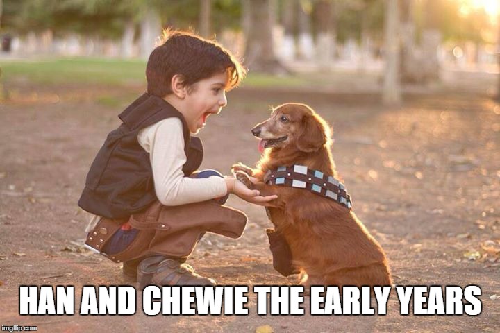 Star Wars flashback | HAN AND CHEWIE THE EARLY YEARS | image tagged in star wars,cute,puppy,kid | made w/ Imgflip meme maker