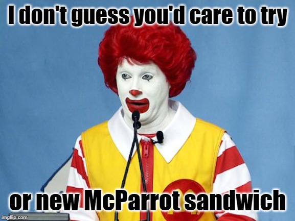 I don't guess you'd care to try or new McParrot sandwich | made w/ Imgflip meme maker
