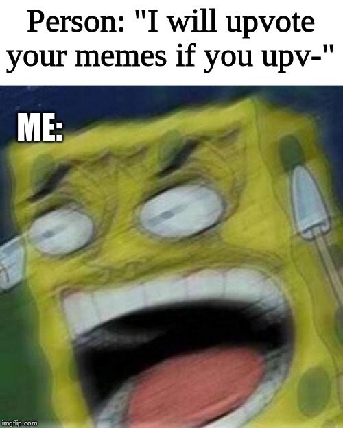 Person: "I will upvote your memes if you upv-" ME: | image tagged in reeeeeee | made w/ Imgflip meme maker