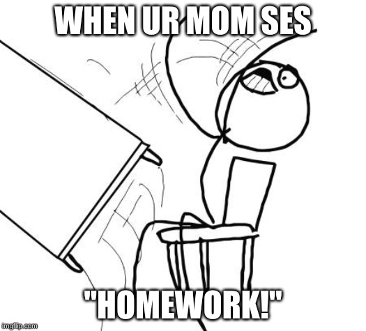 Table Flip Guy Meme | WHEN UR MOM SES; "HOMEWORK!" | image tagged in memes,table flip guy | made w/ Imgflip meme maker