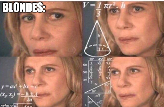 Math lady/Confused lady | BLONDES: | image tagged in math lady/confused lady | made w/ Imgflip meme maker