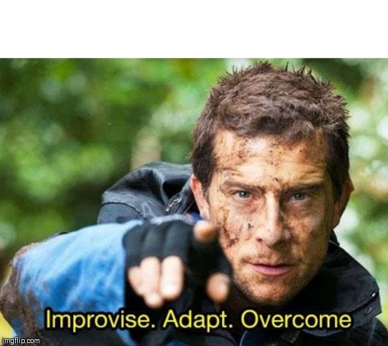 Bear Grylls Improvise Adapt Overcome | image tagged in bear grylls improvise adapt overcome | made w/ Imgflip meme maker