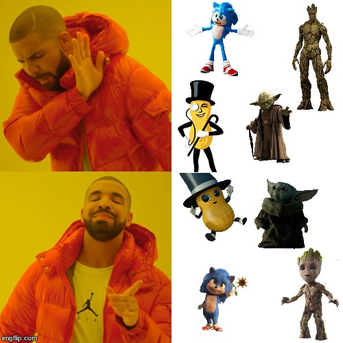 Baby characters vs normal characters | image tagged in memes,sonic the hedgehog,mr peanut,groot,yoda,babys | made w/ Imgflip meme maker