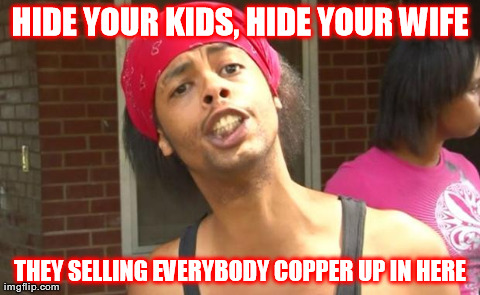 HIDE YOUR KIDS, HIDE YOUR WIFE THEY SELLING EVERYBODY COPPER UP IN HERE | image tagged in antoine dodson | made w/ Imgflip meme maker