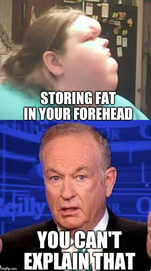 You Can't Explain That | STORING FAT IN YOUR FOREHEAD; YOU CAN'T EXPLAIN THAT | image tagged in bill o'reilly,tammy slaton,1000 lbs sisters,fat,funny,NoSlatonFans | made w/ Imgflip meme maker