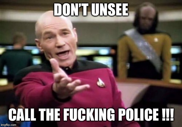 Picard Wtf Meme | DON’T UNSEE CALL THE F**KING POLICE !!! | image tagged in memes,picard wtf | made w/ Imgflip meme maker