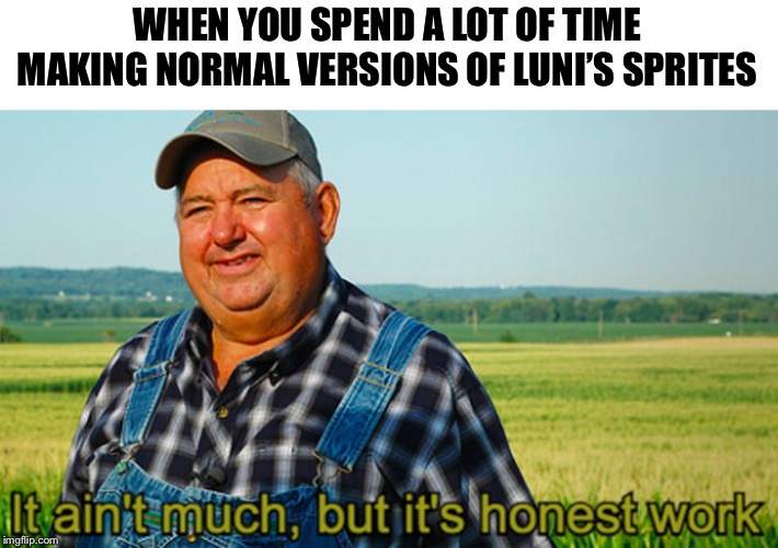 It ain’t much | WHEN YOU SPEND A LOT OF TIME MAKING NORMAL VERSIONS OF LUNI’S SPRITES | image tagged in it aint much | made w/ Imgflip meme maker