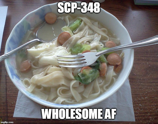 Must be one of my all-time favorites! (Link in description) | SCP-348; WHOLESOME AF | image tagged in memes,scp meme,soup,wholesome | made w/ Imgflip meme maker