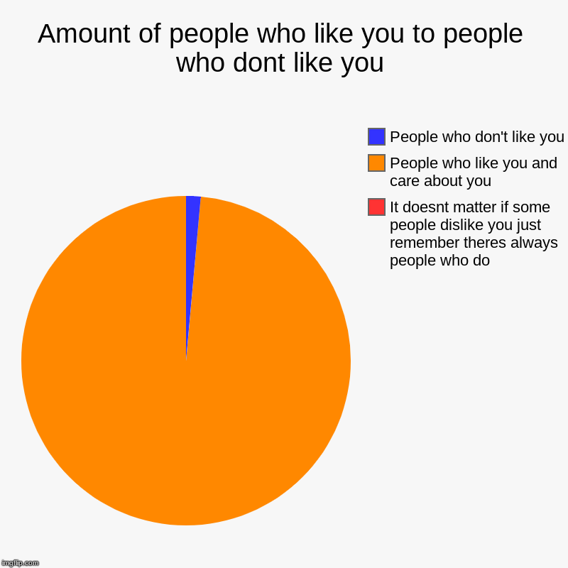 Amount of people who like you to people who dont like you | It doesnt matter if some people dislike you just remember theres always people w | image tagged in charts,pie charts | made w/ Imgflip chart maker
