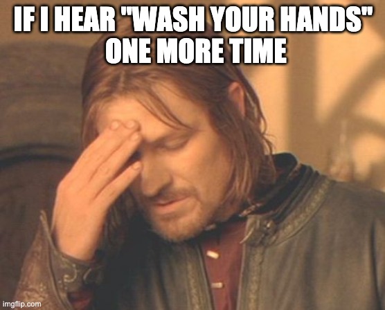 Frustrated Boromir | IF I HEAR "WASH YOUR HANDS"

 ONE MORE TIME | image tagged in memes,frustrated boromir | made w/ Imgflip meme maker