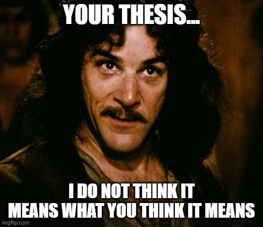 You keep using that word | YOUR THESIS... I DO NOT THINK IT MEANS WHAT YOU THINK IT MEANS | image tagged in you keep using that word | made w/ Imgflip meme maker