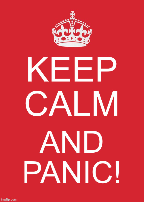 KEEP CALM AND PANIC | KEEP CALM; AND PANIC! | image tagged in memes,keep calm and carry on red,covid-19,coronavirus | made w/ Imgflip meme maker