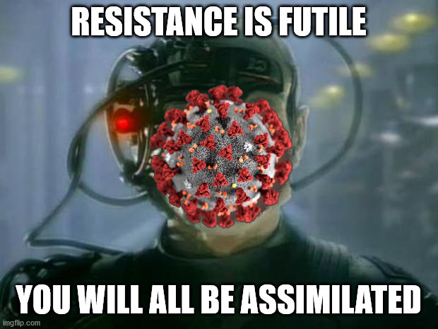 Locutus of Borg | RESISTANCE IS FUTILE; YOU WILL ALL BE ASSIMILATED | image tagged in locutus of borg | made w/ Imgflip meme maker