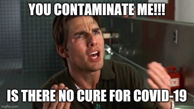 Jerry McGuire | YOU CONTAMINATE ME!!! IS THERE NO CURE FOR COVID-19 | image tagged in jerry mcguire | made w/ Imgflip meme maker