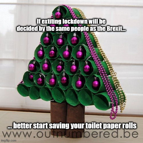 UK lockdown | If extiting lockdown will be decided by the same people as the Brexit... ... better start saving your toilet paper rolls | image tagged in brexit,lockdown,christmas,toilet paper | made w/ Imgflip meme maker