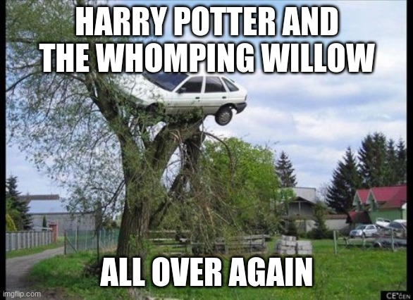 Secure Parking | HARRY POTTER AND THE WHOMPING WILLOW; ALL OVER AGAIN | image tagged in memes,secure parking | made w/ Imgflip meme maker