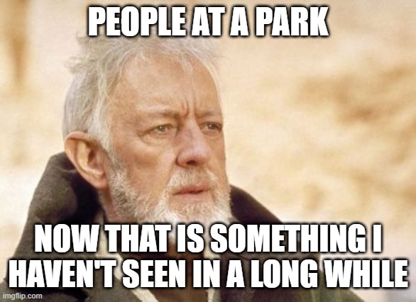 Obi wan kenobi | PEOPLE AT A PARK; NOW THAT IS SOMETHING I HAVEN'T SEEN IN A LONG WHILE | image tagged in memes,obi wan kenobi | made w/ Imgflip meme maker