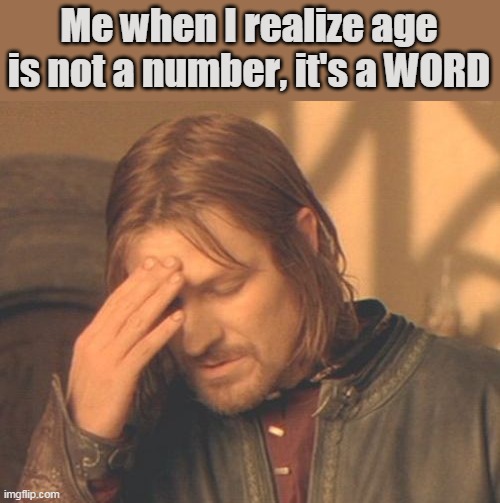 Frustrated Boromir | Me when I realize age is not a number, it's a WORD | image tagged in memes,frustrated boromir | made w/ Imgflip meme maker