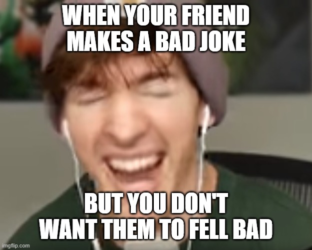 I haven't actually experienced this yet. Most of the time, I'm the one making the bad joke | WHEN YOUR FRIEND MAKES A BAD JOKE; BUT YOU DON'T WANT THEM TO FELL BAD | image tagged in low quality albert screaming | made w/ Imgflip meme maker