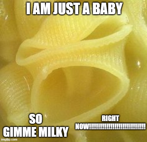Angry Noodle | I AM JUST A BABY; SO GIMME MILKY; RIGHT NOW!!!!!!!!!!!!!!!!!!!!!!!!!!!!! | image tagged in angry noodle | made w/ Imgflip meme maker