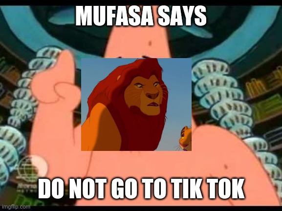 Patrick Says | MUFASA SAYS; DO NOT GO TO TIK TOK | image tagged in memes,patrick says | made w/ Imgflip meme maker