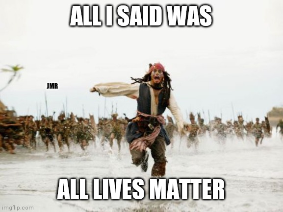 It is what it is | ALL I SAID WAS; JMR; ALL LIVES MATTER | image tagged in jack sparrow being chased,all lives matter,black lives matter | made w/ Imgflip meme maker