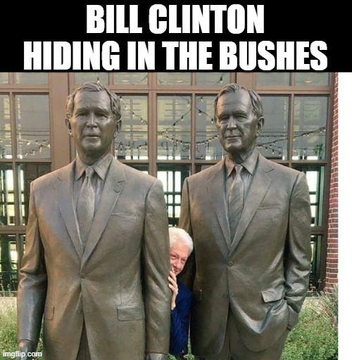 Bush man | BILL CLINTON HIDING IN THE BUSHES | image tagged in george bush,memes,bill clinton,stop reading the tags,unnecessary tags,this is america | made w/ Imgflip meme maker