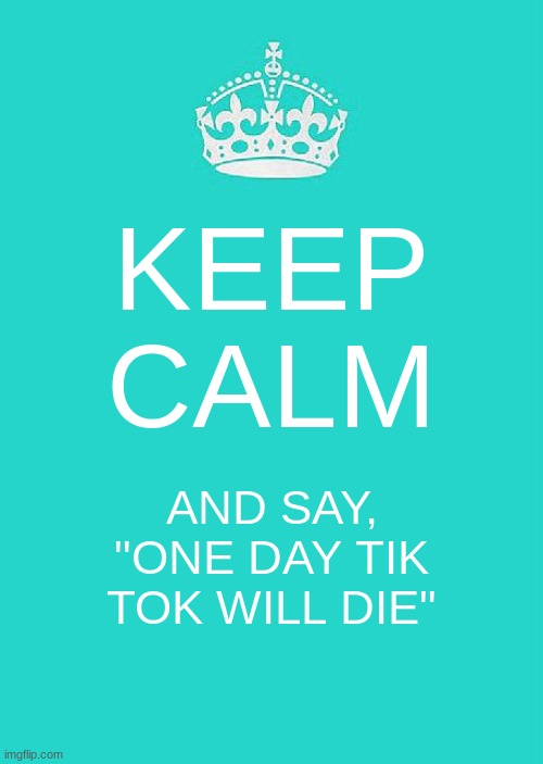 IMGFLIP IS BETTER THAN TIKTOK | KEEP CALM; AND SAY, "ONE DAY TIK TOK WILL DIE" | image tagged in memes,keep calm and carry on aqua | made w/ Imgflip meme maker