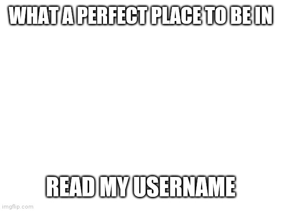Don't hate on me | WHAT A PERFECT PLACE TO BE IN; READ MY USERNAME | image tagged in blank white template | made w/ Imgflip meme maker