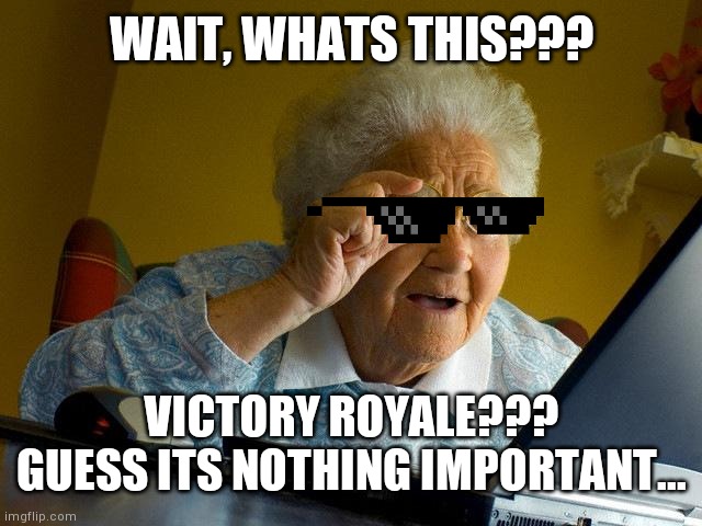 Guess its nothing important | WAIT, WHATS THIS??? VICTORY ROYALE???
GUESS ITS NOTHING IMPORTANT... | image tagged in memes,grandma finds the internet,sweet victory | made w/ Imgflip meme maker