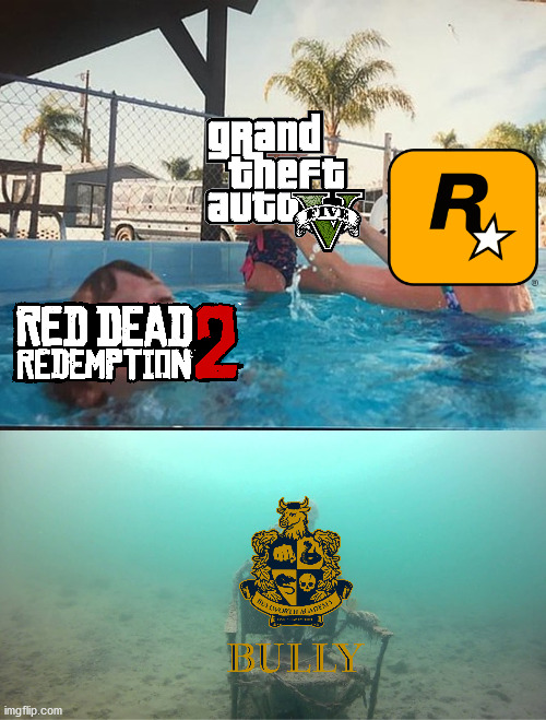 Rockstar Games in a nutshell.... | image tagged in mother ignoring kid drowning in a pool,gta v,dank memes,memes,funny,gta 5 | made w/ Imgflip meme maker