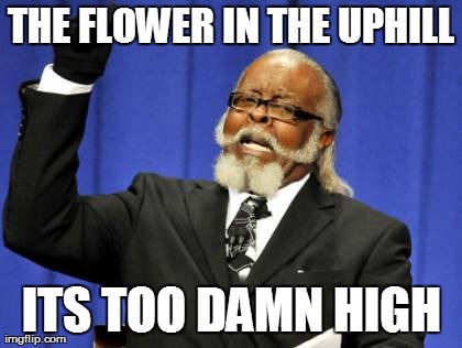 Too Damn High Meme | THE FLOWER IN THE UPHILL ITS TOO DAMN HIGH | image tagged in memes,too damn high | made w/ Imgflip meme maker