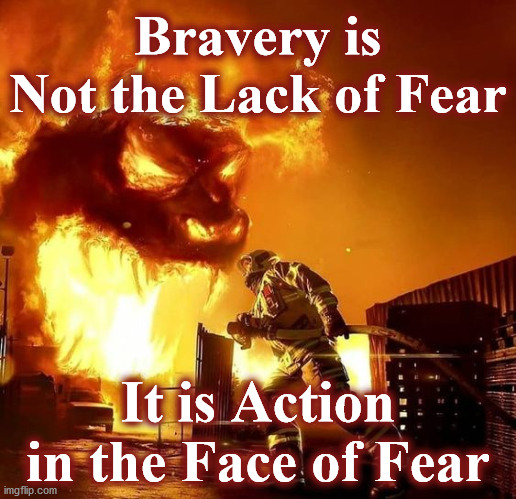 fireman | Bravery is Not the Lack of Fear; It is Action in the Face of Fear | image tagged in fireman | made w/ Imgflip meme maker