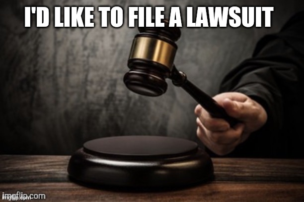 Court | I'D LIKE TO FILE A LAWSUIT | image tagged in court | made w/ Imgflip meme maker