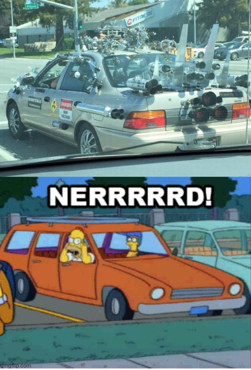 THE NERD MOBILE | image tagged in nerd,car,simpsons,homer simpson | made w/ Imgflip meme maker