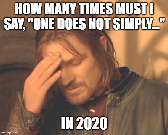 Frustrated Boromir | HOW MANY TIMES MUST I SAY, "ONE DOES NOT SIMPLY..."; IN 2020 | image tagged in memes,frustrated boromir | made w/ Imgflip meme maker