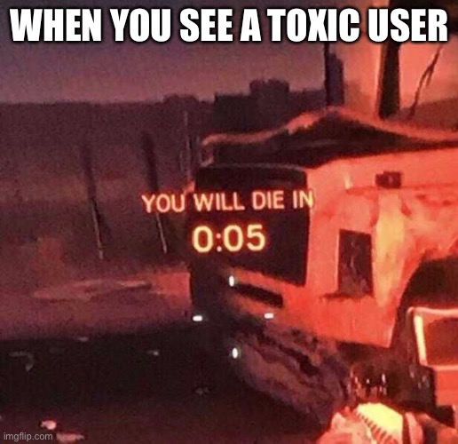 You will die in 0:05 | WHEN YOU SEE A TOXIC USER | image tagged in you will die in 0 05 | made w/ Imgflip meme maker