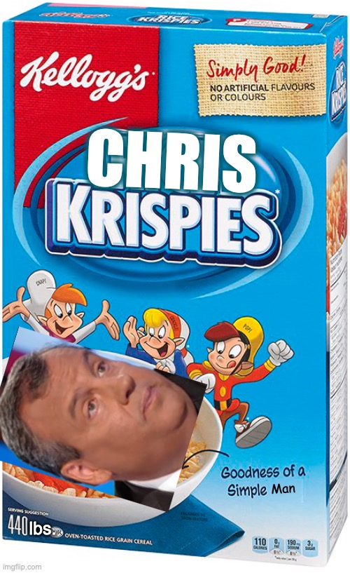 Part of A Fair and Balanced™©® Breakfast | CHRIS; Man; lbs. | image tagged in memes,cereal,chris christie | made w/ Imgflip meme maker