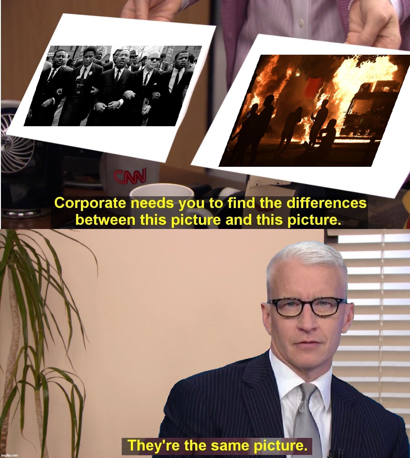 Can You Tell The Difference? Anderson Can't | . | image tagged in memes,funny,cnn,anderson cooper,fake news,blm | made w/ Imgflip meme maker