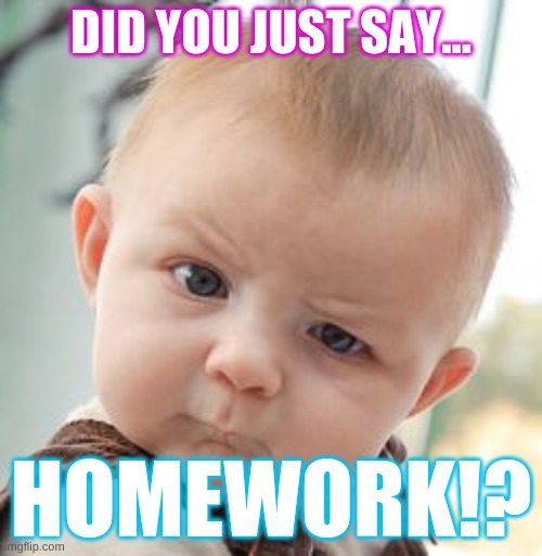When the teacher says that you had homework | DID YOU JUST SAY... HOMEWORK!? | image tagged in memes,skeptical baby | made w/ Imgflip meme maker