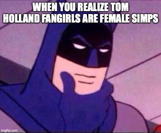 Batman Thinking | WHEN YOU REALIZE TOM HOLLAND FANGIRLS ARE FEMALE SIMPS | image tagged in batman thinking | made w/ Imgflip meme maker