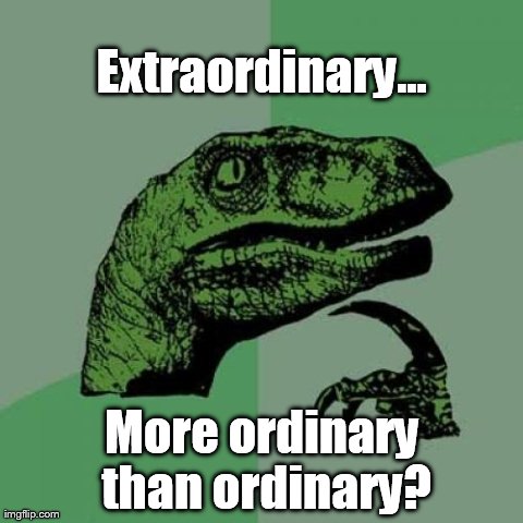 Philosoraptor Meme | Extraordinary... More ordinary than ordinary? | image tagged in memes,philosoraptor,AdviceAnimals | made w/ Imgflip meme maker