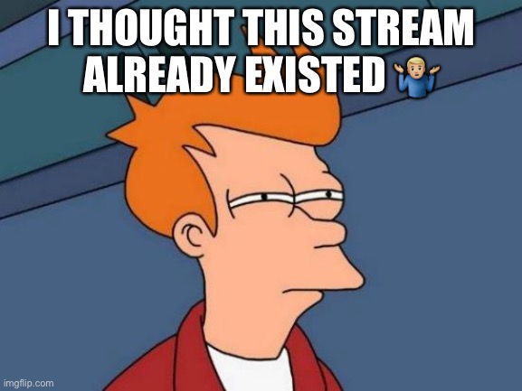 Ayy still | I THOUGHT THIS STREAM ALREADY EXISTED 🤷🏼‍♂️ | image tagged in memes,futurama fry | made w/ Imgflip meme maker