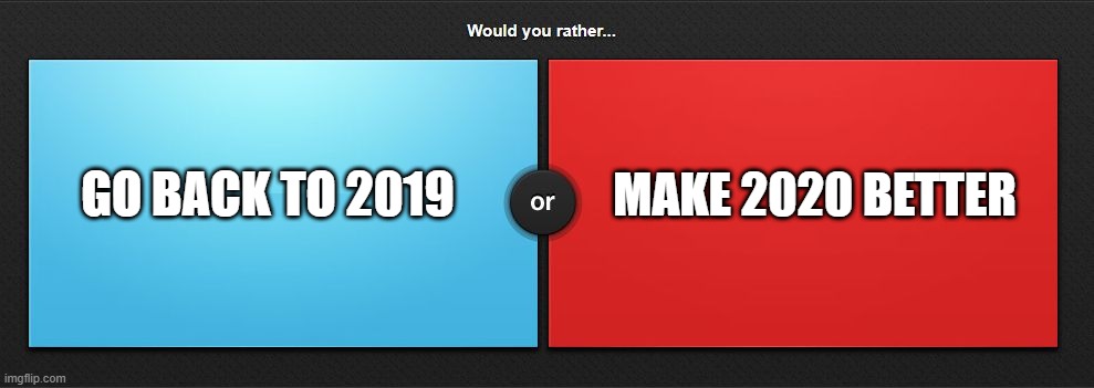 Would you rather | MAKE 2020 BETTER; GO BACK TO 2019 | image tagged in would you rather | made w/ Imgflip meme maker