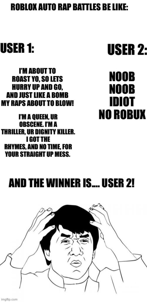 Roblox Rap Battles be like | image tagged in jackie chan wtf,roblox rap battles | made w/ Imgflip meme maker