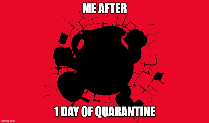 quarantine stinks | ME AFTER; 1 DAY OF QUARANTINE | image tagged in kool aid man | made w/ Imgflip meme maker