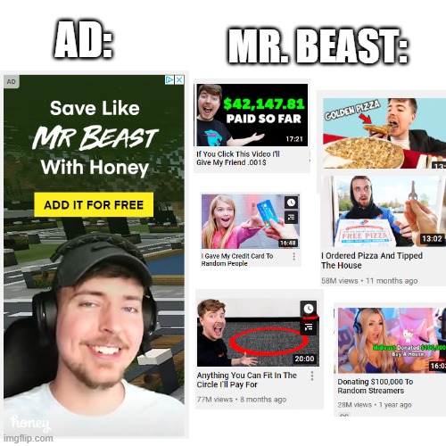 This meme is sponsored by honey. : r/MrBeast