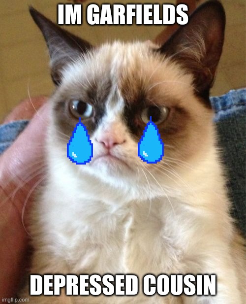 Grumpy Cat | IM GARFIELDS; DEPRESSED COUSIN | image tagged in memes,grumpy cat | made w/ Imgflip meme maker