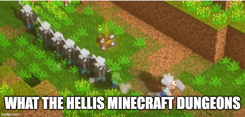 frikin illagers | WHAT THE HELLIS MINECRAFT DUNGEONS | image tagged in minecraft,minecraft dungeons,video games,funny,wtf | made w/ Imgflip meme maker