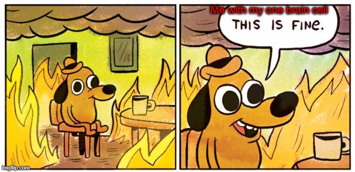 This Is Fine | Me with my one brain cell | image tagged in memes,this is fine | made w/ Imgflip meme maker